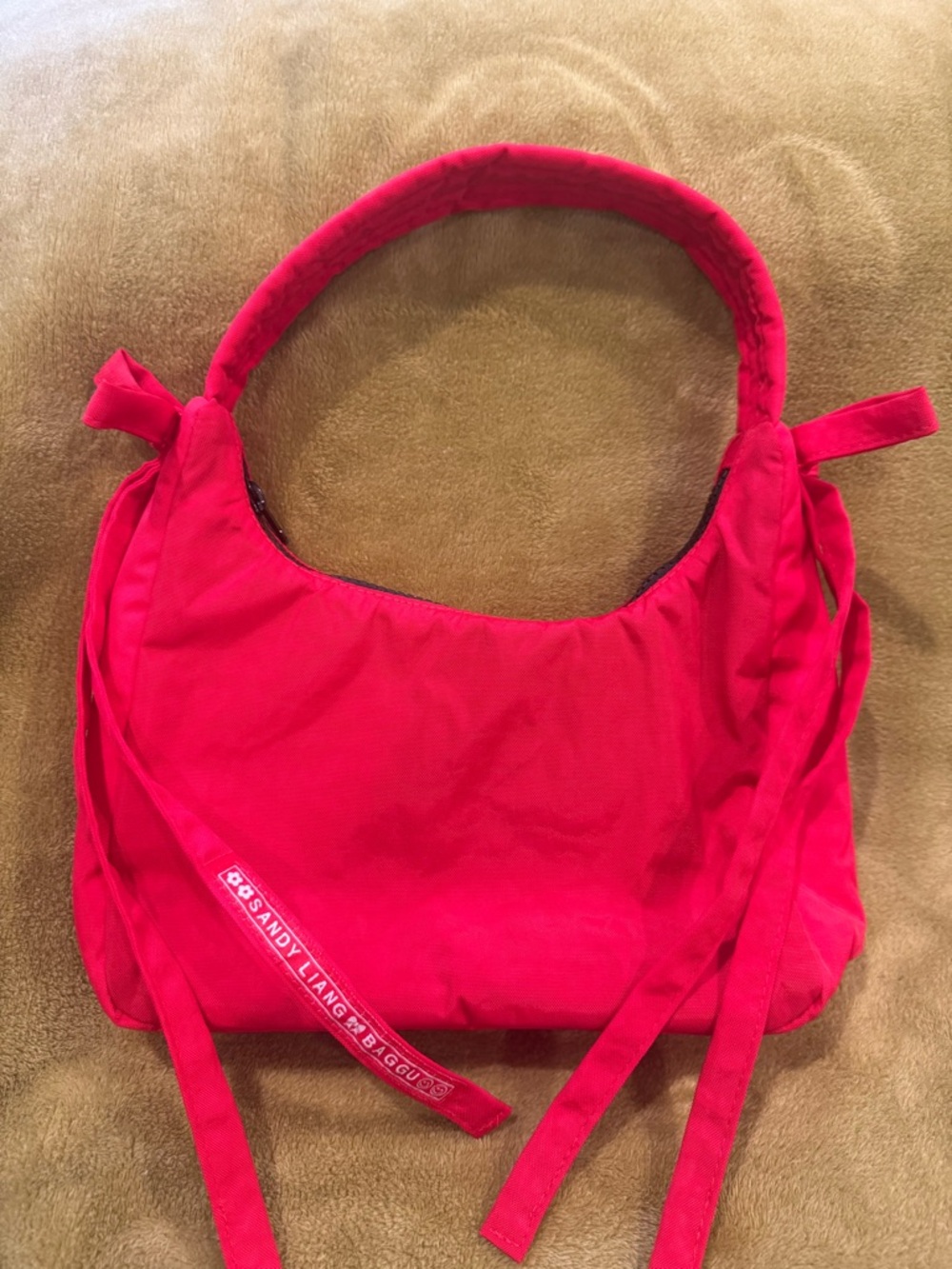 Sandy Liang Bright Pink Shoulder Bag with Tie Details